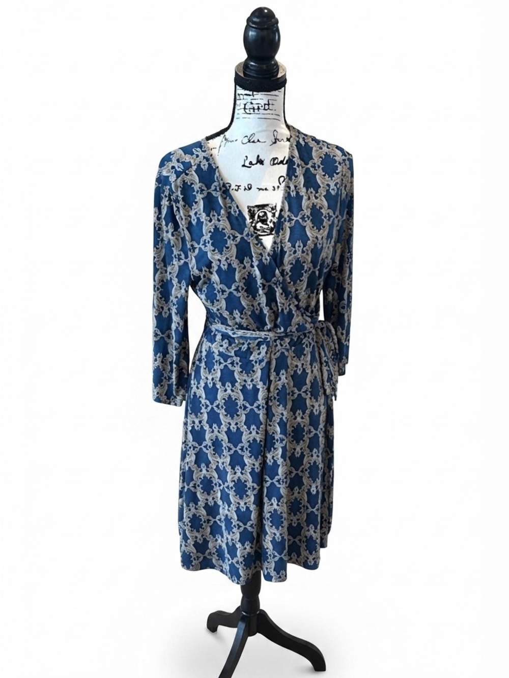 Blue and Green  Floral-Print Wrap Dress with Self Tie